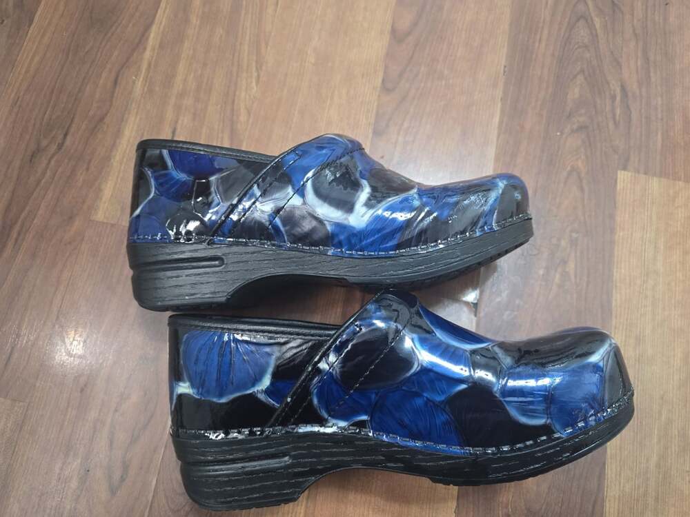 Dansko Pro XP Blue Black Floral Patent Leather Clog Glossy Finish EU 40 US9.5-10
